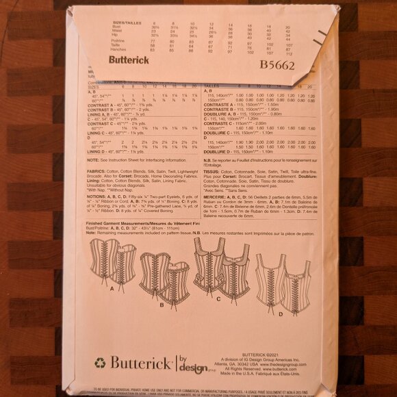 Butterick 5662 - Uncut - Making History - Sizes 14-20 - Boned Corsets - Picture 2 of 3
